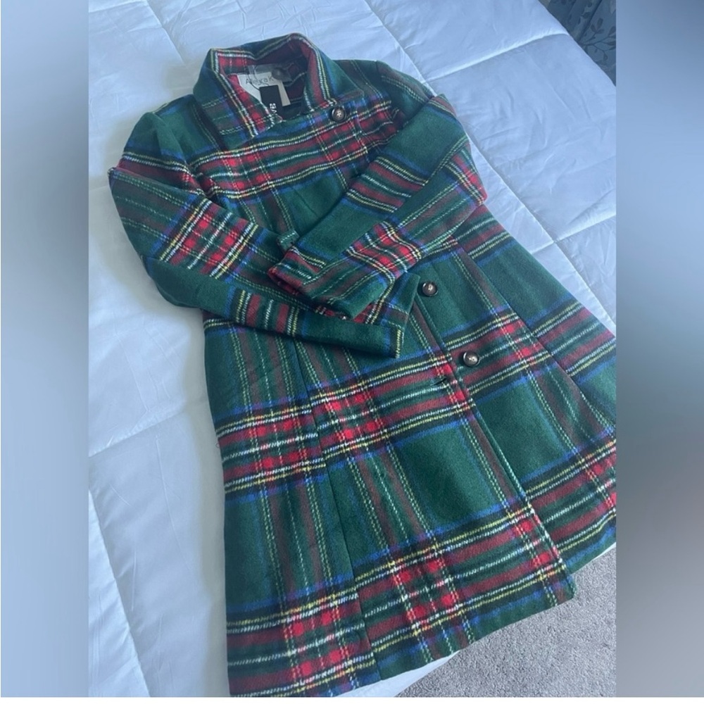 Brand new with tag Allegra K Green and Red Plaid tartan Pea Coat - Picture 7 of 11